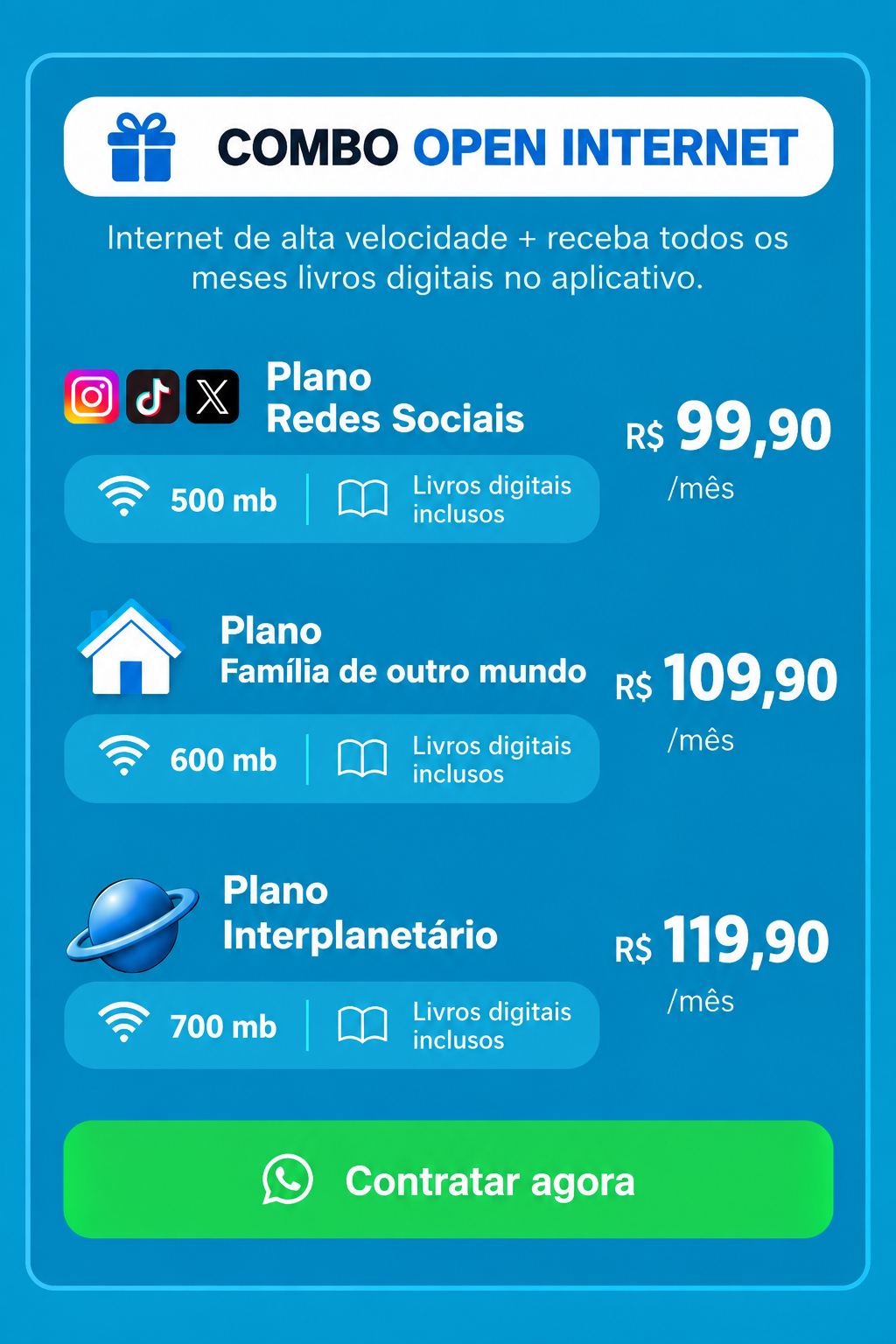 Combo Open Internet - internet com livros digitais inclusos - clique para contratar pelo WhatsApp
